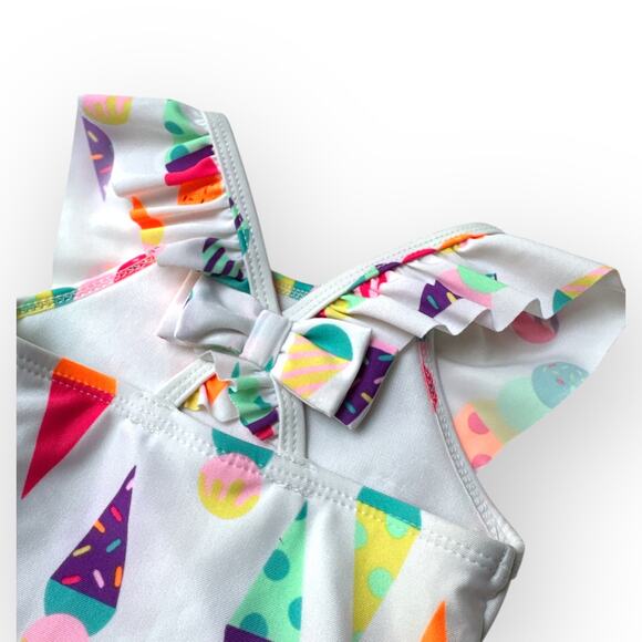 Cat & Jack Ice Cream Cones Bow Swimsuit, Baby 9mo, Multicolored Neon - Picture 4 of 5